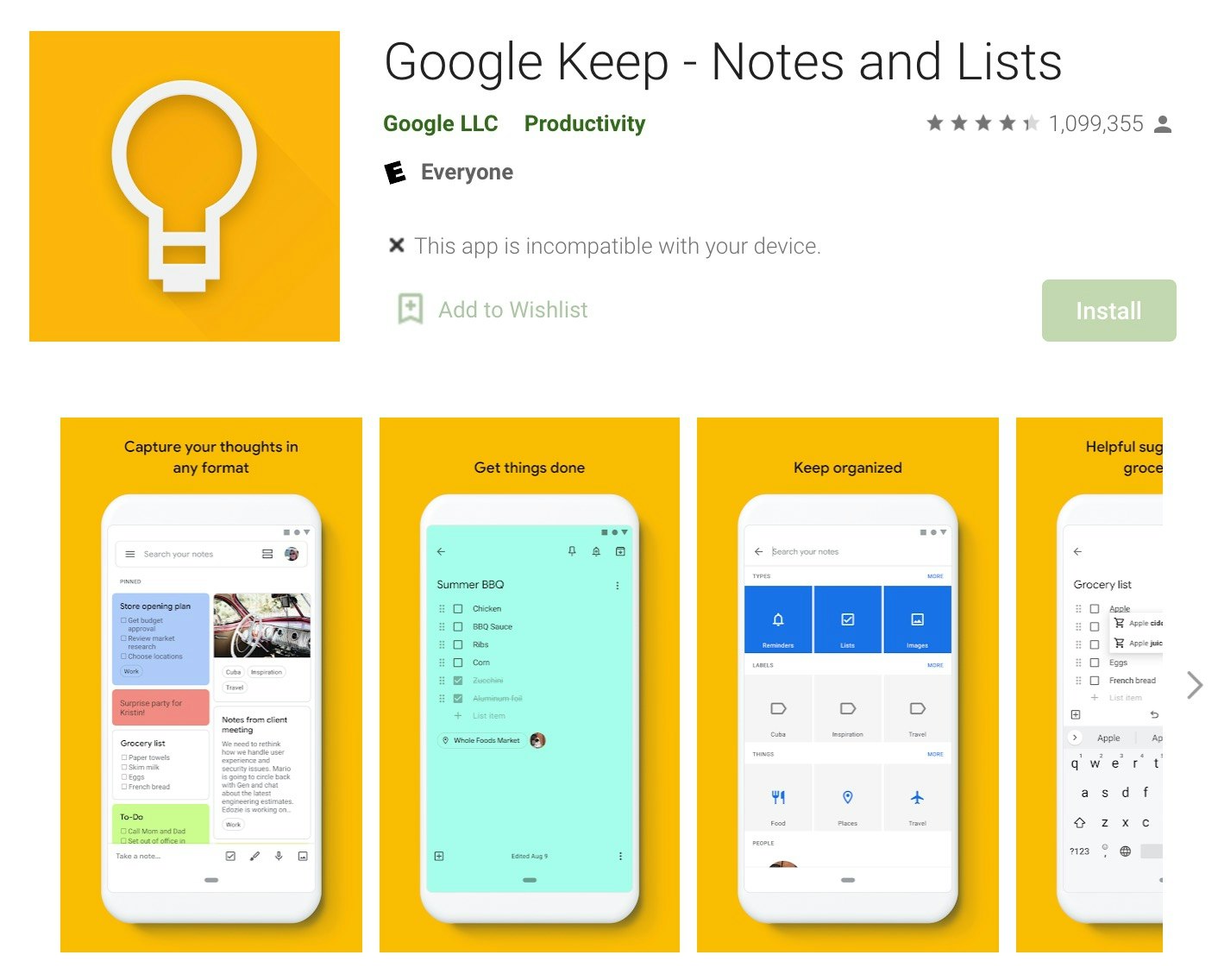 Google Keep notes and list
